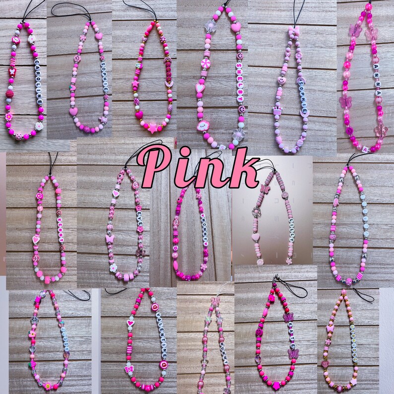 Personalised Beaded Colourful Phone Charm Mobile Strap Any Name or Text