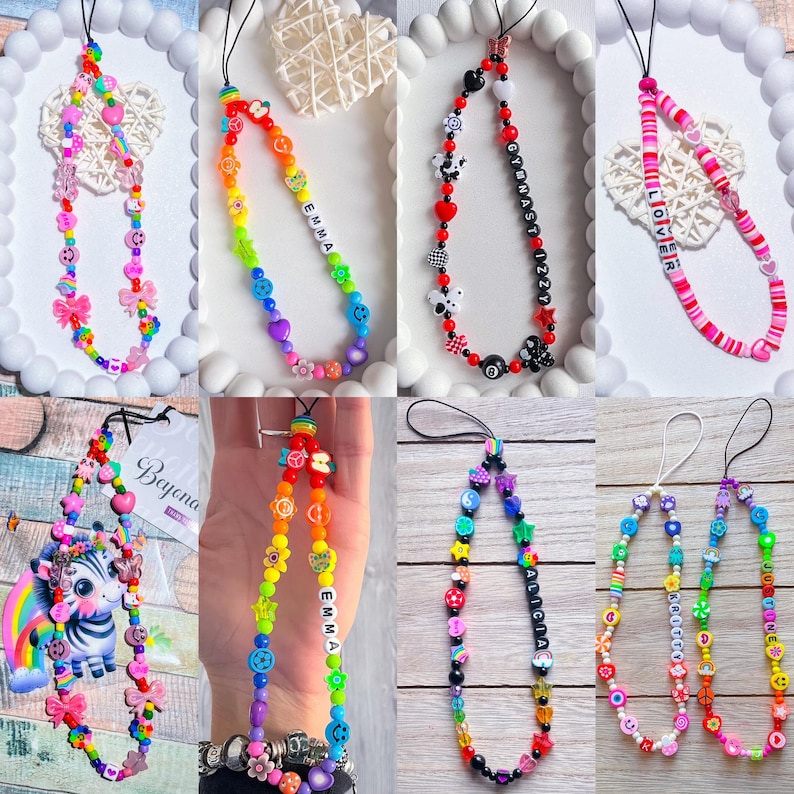 Personalised beaded phone charm mobile strap any name or text any colour image 2