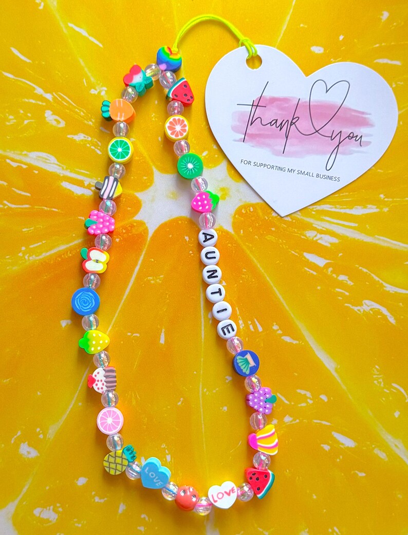 Personalised beaded phone charm mobile strap any name or text any colour image 10