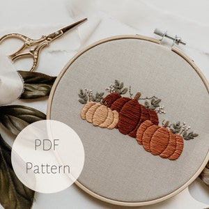 EMBROIDERY PATTERN - Pumpkin Trio - FALL embroidery pattern - autumn embroidery