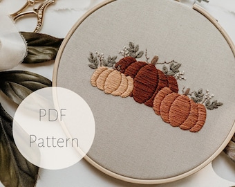 EMBROIDERY PATTERN - Pumpkin Trio - FALL embroidery pattern - autumn embroidery