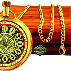 Vintage Beautiful Handcrafted Mini Brass Pocket Watch Chain With Wooden box Premium Quality For Wedding Anniversary Christmas Office Gift