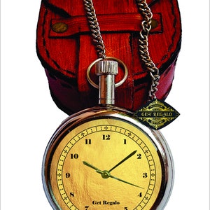 Beautiful Antique Handcrafted Brass Pocket Watch Chain With Leather Cover Vintage Pocket Watch For Wedding Anniversary Christmas Office Gift