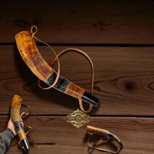 Hand Engraved Viking War Horn: 16&quot; Natural Blow Horn, Hunting Bugle