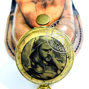 Avengers Brass Push Button Thor Pocket Compass With Leather Case (Yellow brown Brass_1.5 Inch) Compass for Outdoor