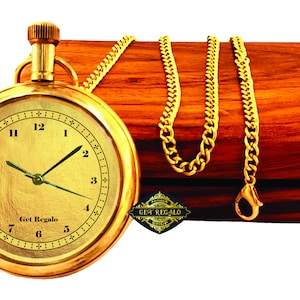 Vintage Handcrafted Beautiful Antique Style Brass Pocket Watch With Wooden Box For Gift