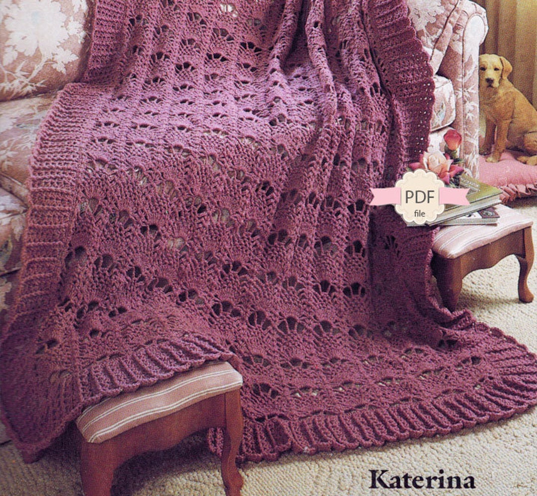 Vintage Blanket Crochet Pattern, Afghan Digital Pattern Instant Download, Hand Made Bedspread