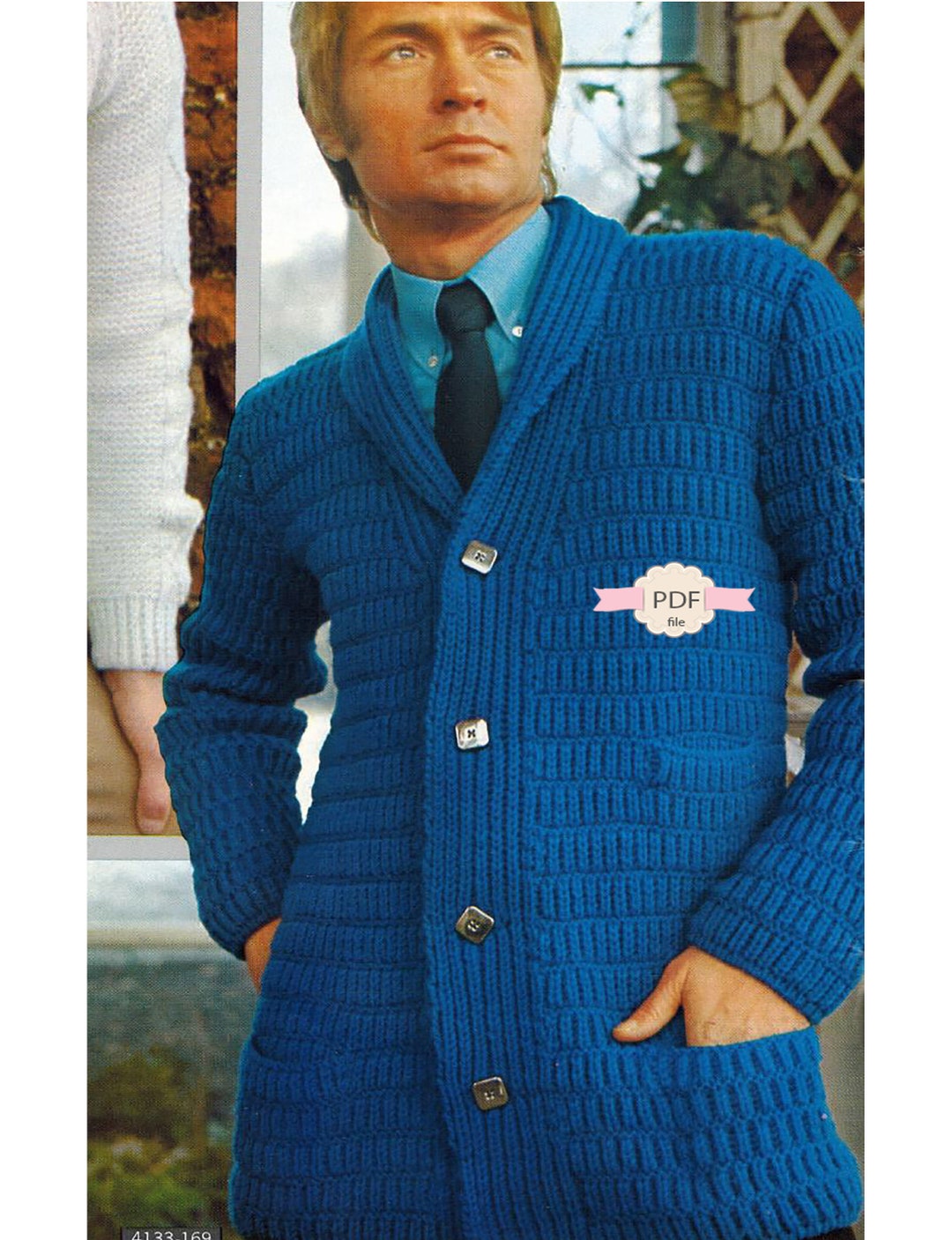 Vintage Men's Cardigan Knitting Pattern Warm Jacket Etsy