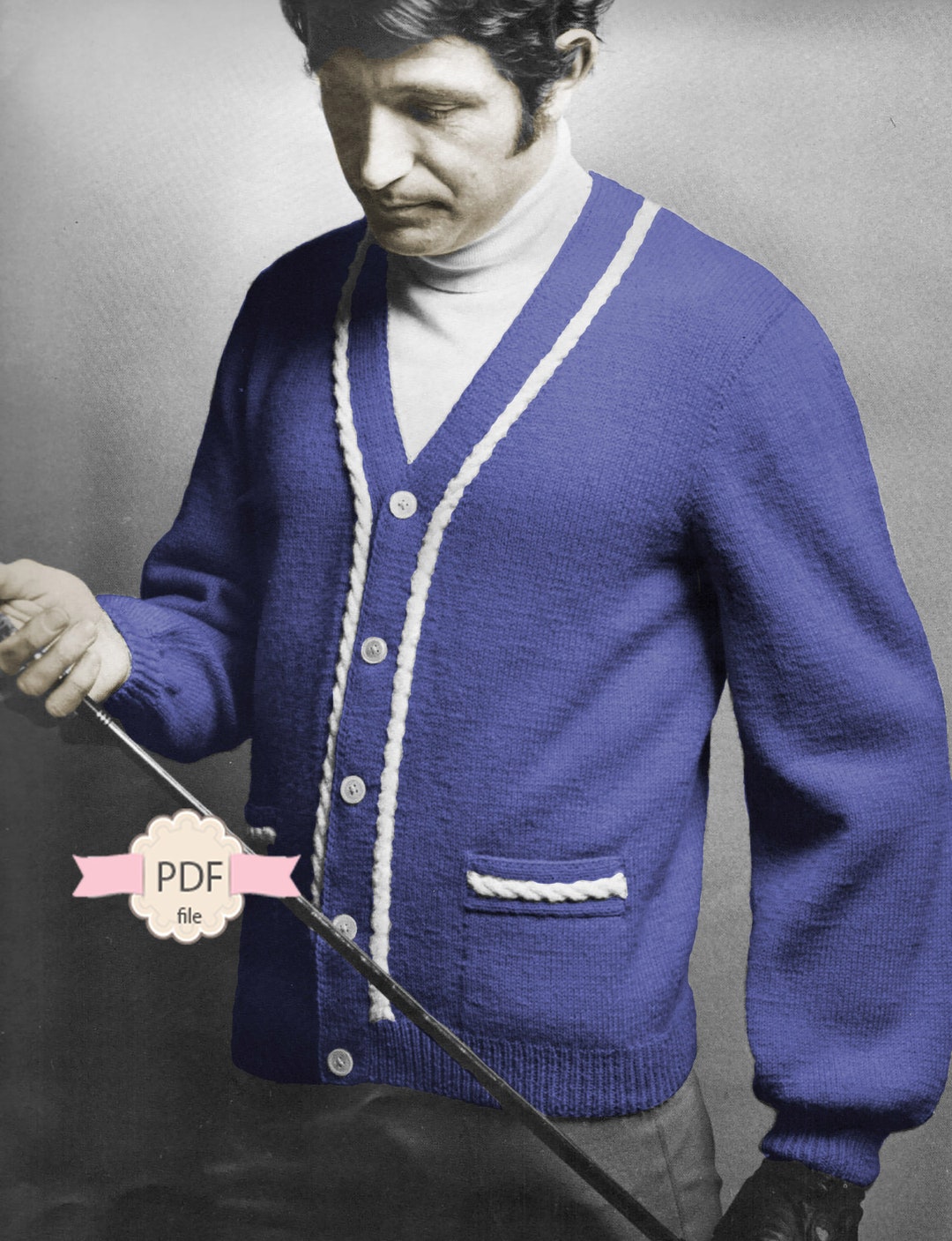 Men's Jacket Knitting Pattern PDF Vneck Cardigan With Etsy