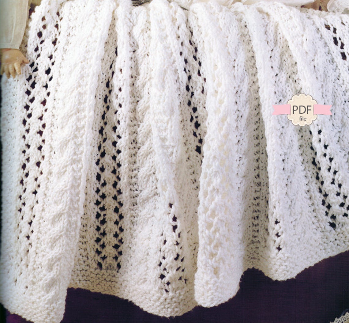 Christening Blanket Knitting Pattern White Baby Blanket PDF Etsy