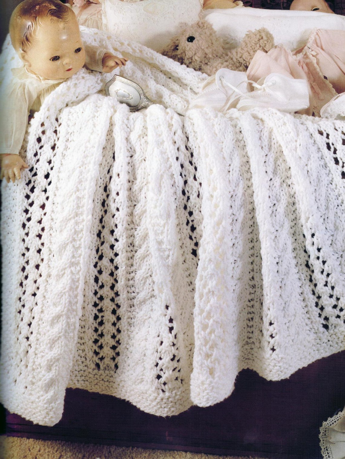 Christening Blanket Knitting Pattern White Baby Blanket PDF Etsy