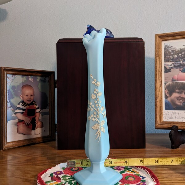 Fenton Blue Satin Bud Vase