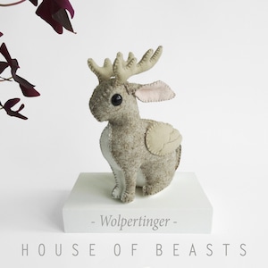 Wolpertinger / Jackalope / Hare / Rabbit. DIY stuffed felt animal. Sewing pattern and guide. image 2