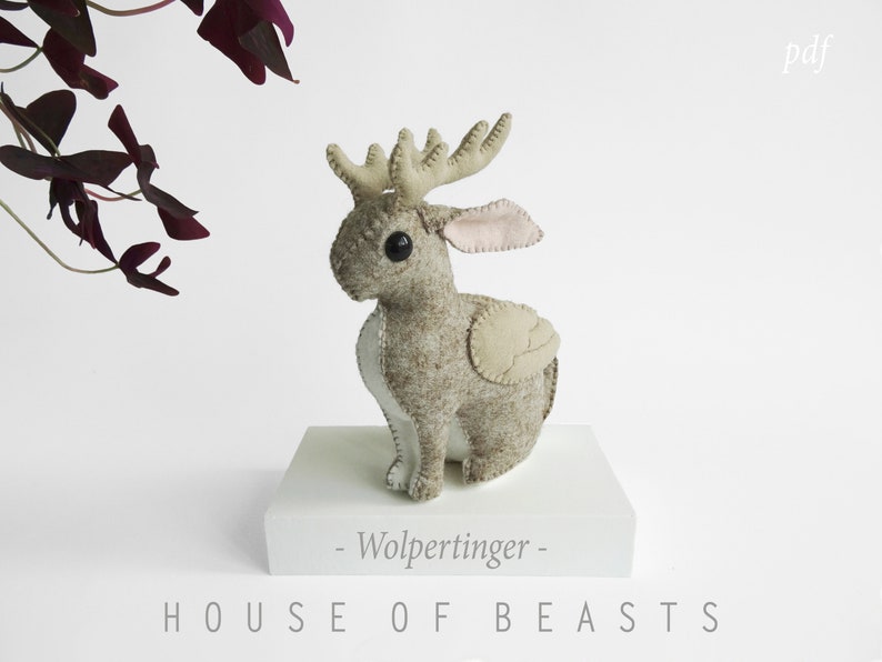 Wolpertinger / Jackalope / Hare / Rabbit. DIY stuffed felt animal. Sewing pattern and guide. image 2