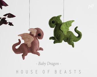 ベビードラゴン。フェルトで作るぬいぐるみの型紙と作り方ガイド