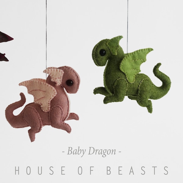 Baby Dragon. DIY stuffed felt animal pattern and guide.