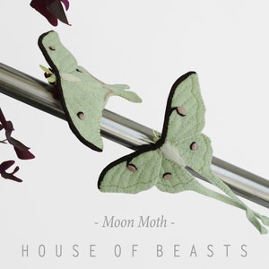 Moon Moth/ Lunar Moth. DIY magnetic or hanging felt animal. Sewing pattern and guide.