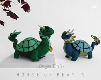 Dragon Turtle. DIY felt animal. Sewing pattern and guide.