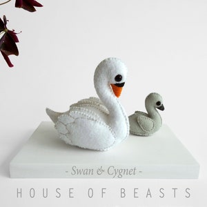 Swan & Cygnet. DIY stuffed felt animal pattern and guide.