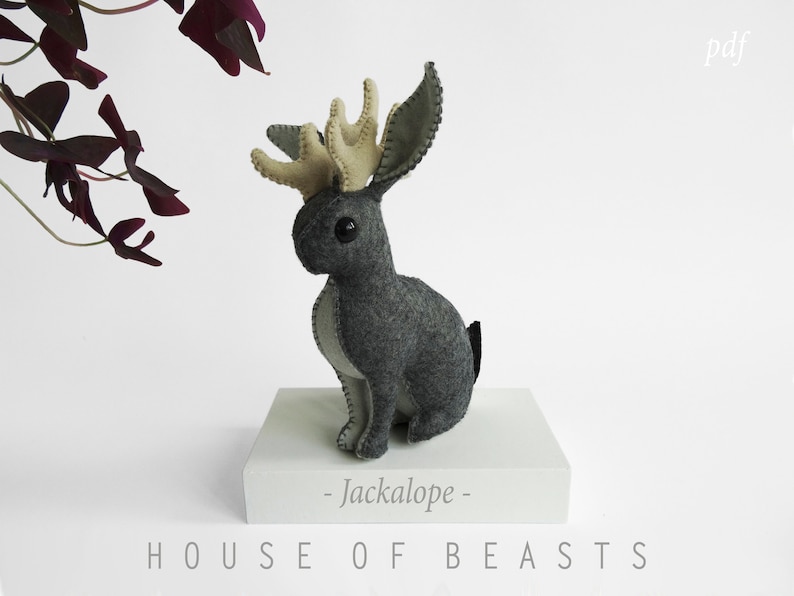 Wolpertinger / Jackalope / Hare / Rabbit. DIY stuffed felt animal. Sewing pattern and guide. image 4
