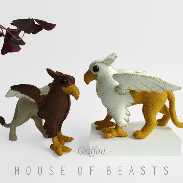 Griffon DIY stuffed felt animal. Sewing pattern and guide.