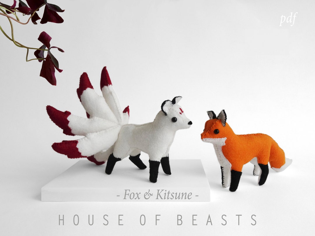 キツネと狐。手作りフェルトぬいぐるみ。型紙と縫製ガイド - Etsy 日本
