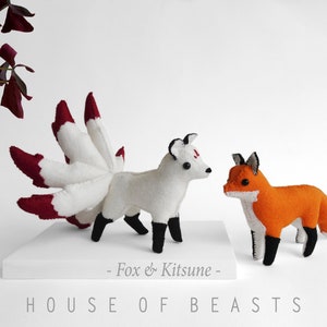 Fox & Kitsune. DIY stuffed felt animal. Pattern and sewing guide