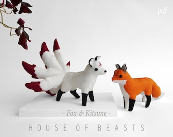 キツネと狐。手作りフェルトぬいぐるみ。型紙と縫製ガイド - Etsy 日本