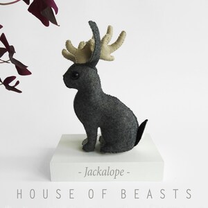 Wolpertinger / Jackalope / Hare / Rabbit. DIY stuffed felt animal. Sewing pattern and guide. image 5