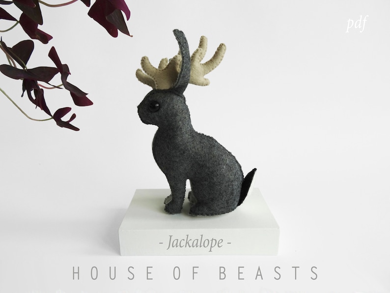 Wolpertinger / Jackalope / Hare / Rabbit. DIY stuffed felt animal. Sewing pattern and guide. image 5