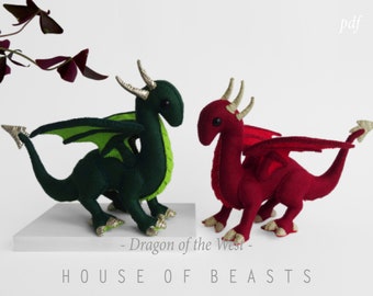 Dragon of the West. DIY stuffed felt animal. Sewing pattern and guide.
