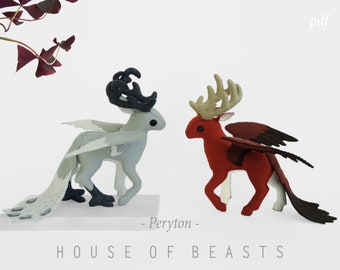 Peryton . DIY felt animal. Sewing pattern and guide.