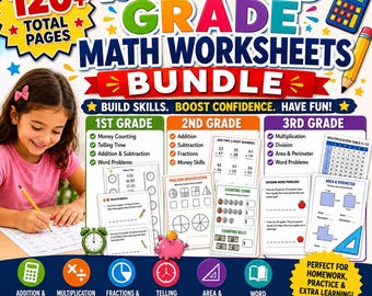 1st–3rd Grade Math Worksheets Bundle – Complete Printable Math Practice