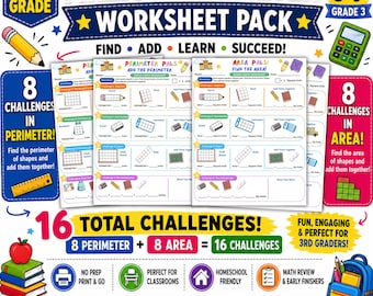 3rd Grade Area Perimeter Math Worksheets | Geometry Practice (Printable PDF)
