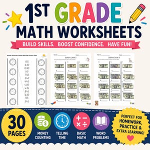 Lot de feuilles d'exercices de mathématiques pour la 1re année