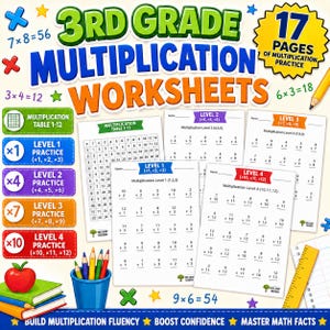 3rd Grade Math Worksheets for Multiplication Practice | 17Pgs