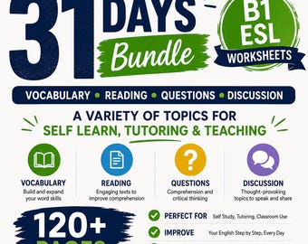 B1 ESL Worksheets Bundle B1 Level | Vocabulary, Reading, Questions, Discussion (PDF)