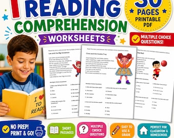1st Grade Reading Comprehension Passages | 30 Printable PDF Worksheets (Digital Download)