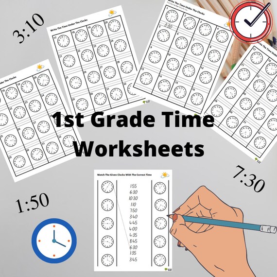 Hojas de trabajo con actividades de reloj para aprender a decir la hora de primer grado