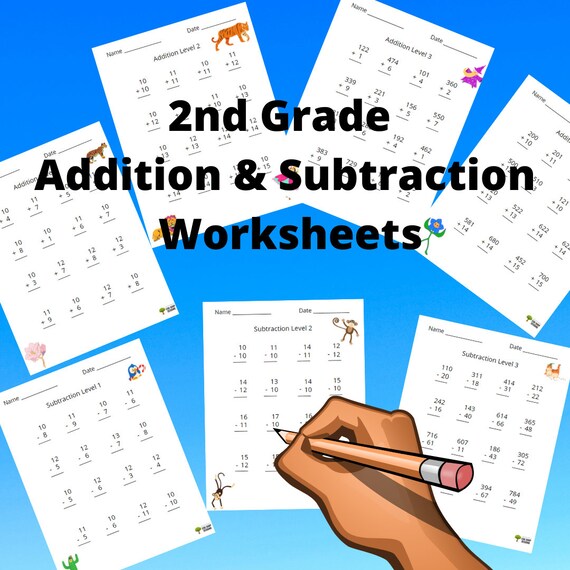 2nd grade addition subtraction worksheets school etsy