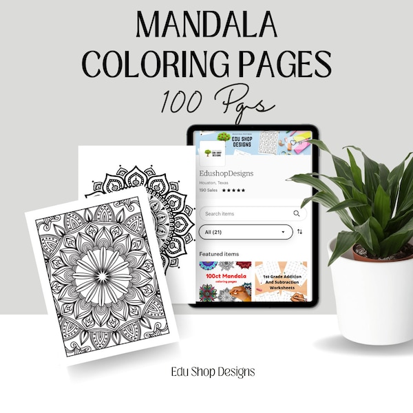 100ct Mandala Coloring Pages | Adult Coloring Pages | PDF