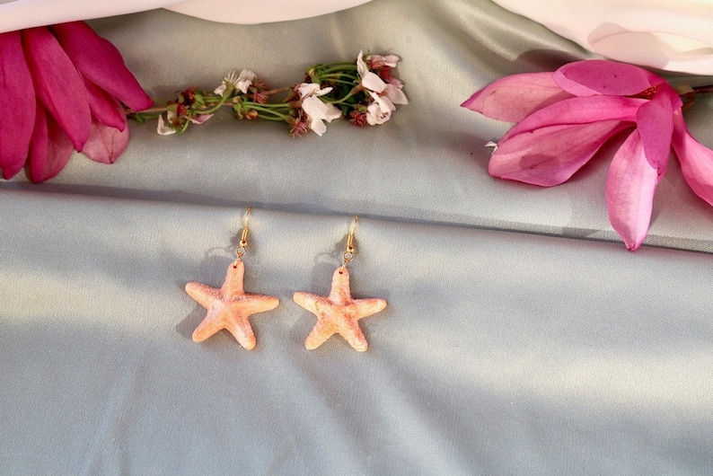 Starfish earrings tropical earrings white starfish earrings beach earrings summer fun orange starfish earrings polymer clay earrings