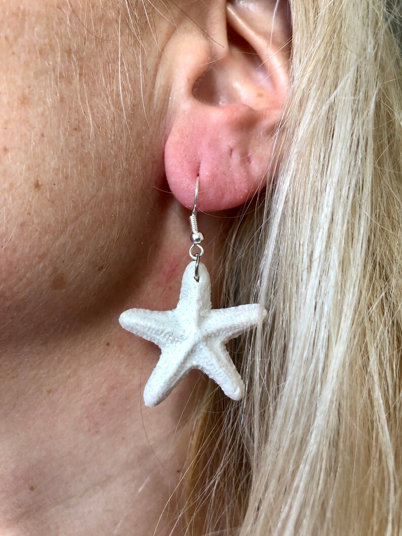 Starfish earrings tropical earrings white starfish earrings beach earrings summer fun orange starfish earrings polymer clay earrings