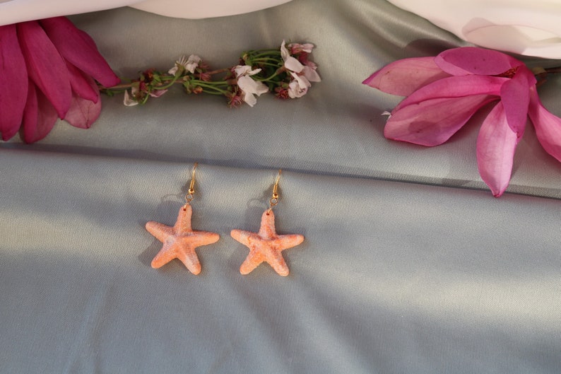Starfish earrings tropical earrings white starfish earrings beach earrings summer fun orange starfish earrings polymer clay earrings
