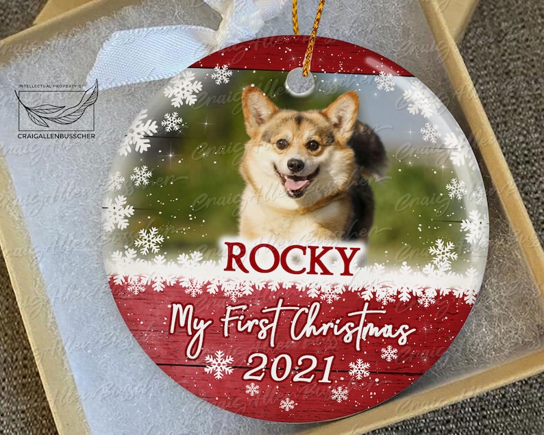 Custom Pet Portrait First Christmas Ornament Personalized Cat image 1