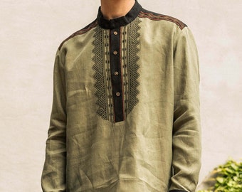 Embroidered Linen Vyshyvanka Shirt, Folk Ukrainian Menswear