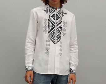 New 2024 mens embroidered linen shirt, Ukrainian modern cross stitch, linen clothing, ethnic clothes for men, gift for father and husband