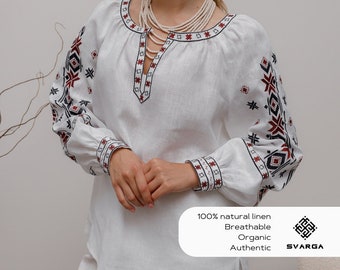 Ukrainian vyshyvanka blouse with puff sleeves, women ethnic clothing, traditional folk clothes, embroidered blouse, vyshyvanka ethnic blouse