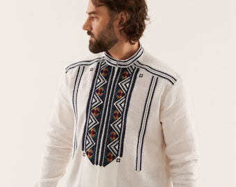 In stock! 2024 modern embroidered shirt vyshyvanka for men, Ukrainian design embroidery, linen shirt for men, natural ethnic clothes