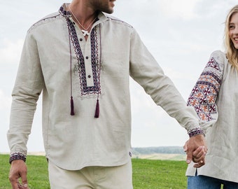 Men&#39;s Ethnic Ukrainian Vyshyvanka: Embroidered Linen Shirt - Chernihiv, Men Shirt for Summer & Easter Gifts, Authentic Ukrainian Vyshyvanka